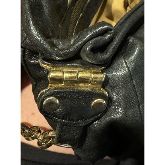 Gustto soft black leather shoulder back with gold hardware and strap - Picture 9 of 12